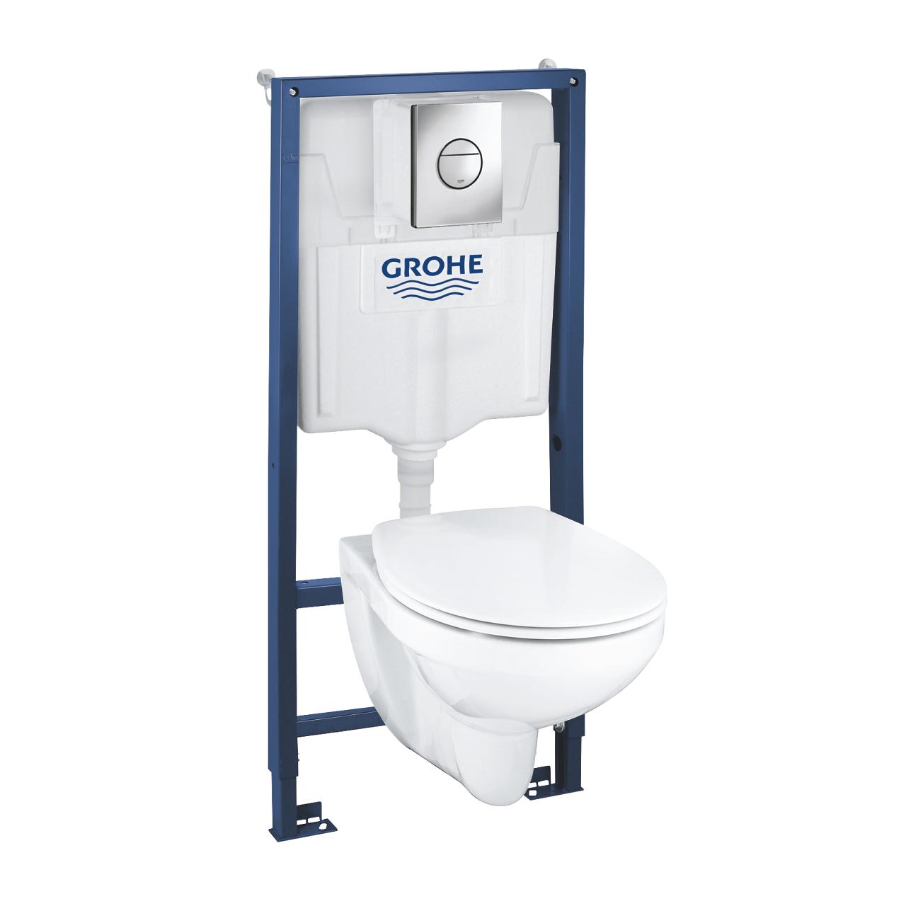 Grohe set – WC BauCeramic with seat SC, built-in frame h=1130mm, rinsing button Nova Cosmo 38765000, brackets, 39499000 cover photo