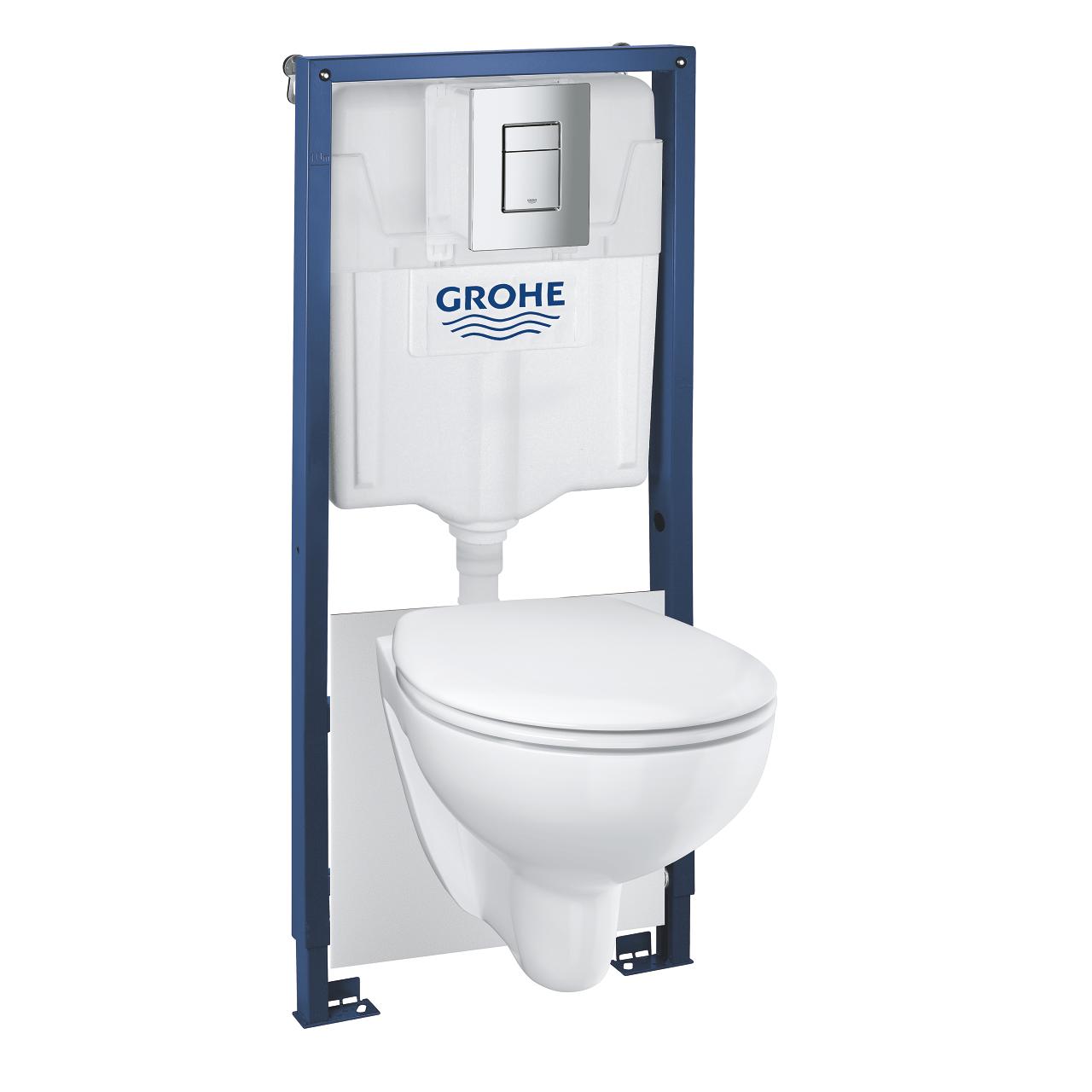 Grohe set - WC BauCeramic Rimless with seat SC, built-in frame h=1130mm, rinsing button Skate Cosmo, brackets, gasket, 39586000 cover photo