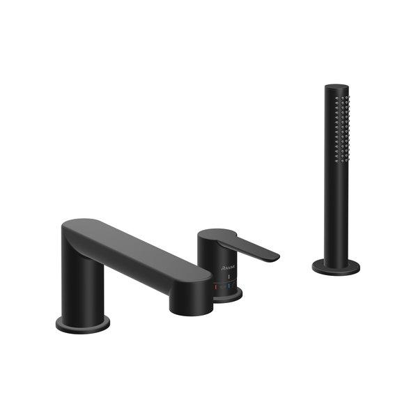 Ravak PU 026.20BL bath 3-hole water mixer with set, with outlet, black cover photo