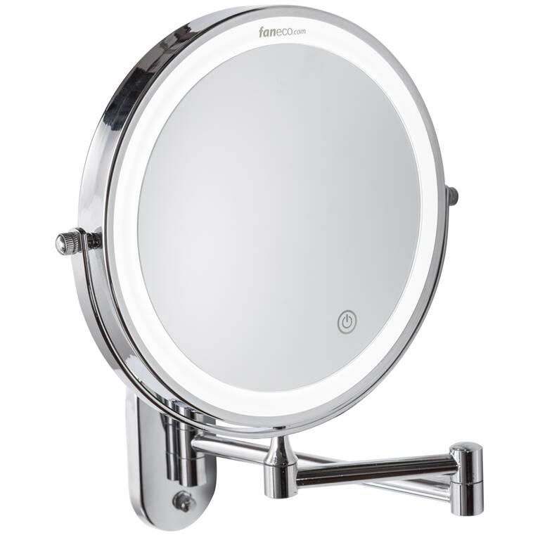 Faneco COMO make'up mirror; 4x AAA, magnification 1:3, double arm, d20cm, touch button brassed chrome, glass, M200LBSBP cover photo