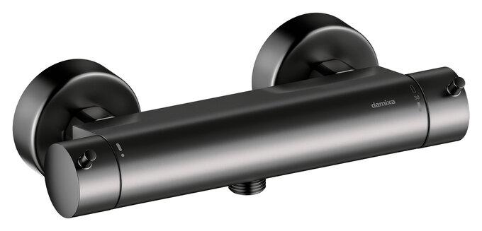 Damixa IRIS shower thermostat mixer 1/2" down, rosettes & eccentrics, BRUSHED GRAPHITE GREY(PVD), 914005535 cover photo