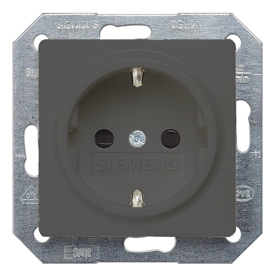 Siemens flush-mounted 1-slot electricity socket mechanism grounded with protection black DELTA I-SYSTEM, 5UB1924 cover photo