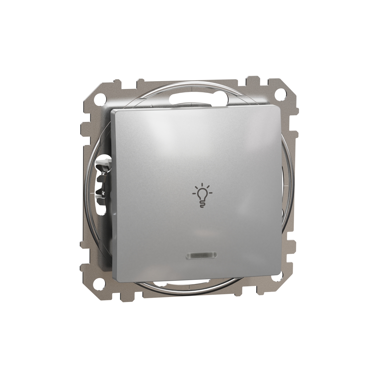 Schneider Electric impulse switch flush-mounted with a light symbol and blue LED ind. aluminum SEDNA D, SDD113132L cover photo