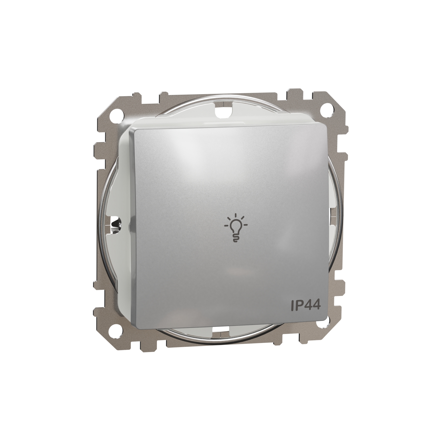 Schneider Electric impulse switch flush-mounted (mechanism) with a light symbol aluminum IP44 SEDNA Des, SDD213132 cover photo