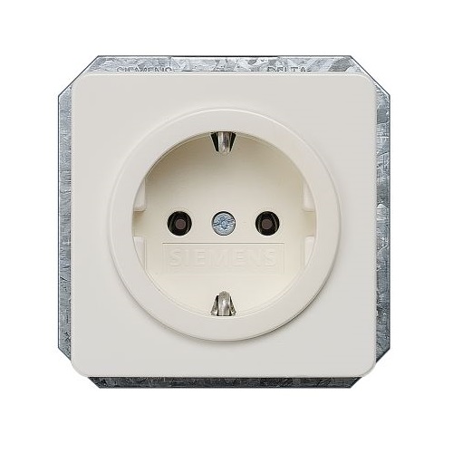 Siemens flush-mounted 1-slot electricity socket mechanism grounded titanium white IP20 DELTA PROFIL, 5UB1403 cover photo