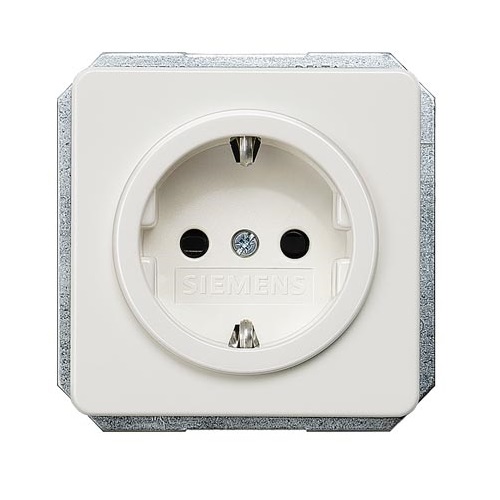 Siemens flush-mounted 1-slot electricity socket mechanism grounded titanium white IP20 DELTA PROFIL, 5UB1405 cover photo
