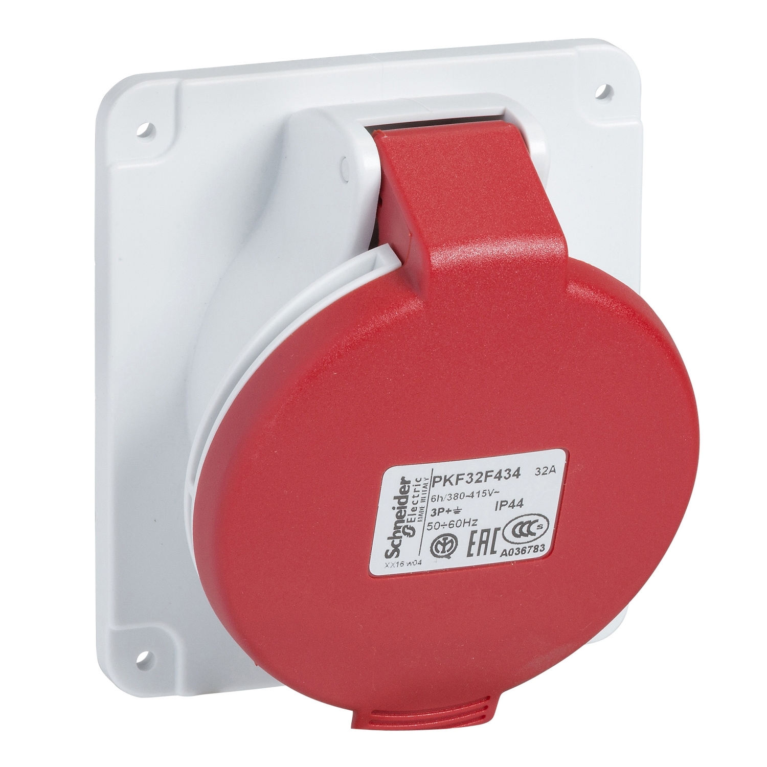 Schneider Electric switchboard cabinet electricity socket 3P+N+E 380-415V 32A IP44 red PratiKa, PKF32F435 cover photo