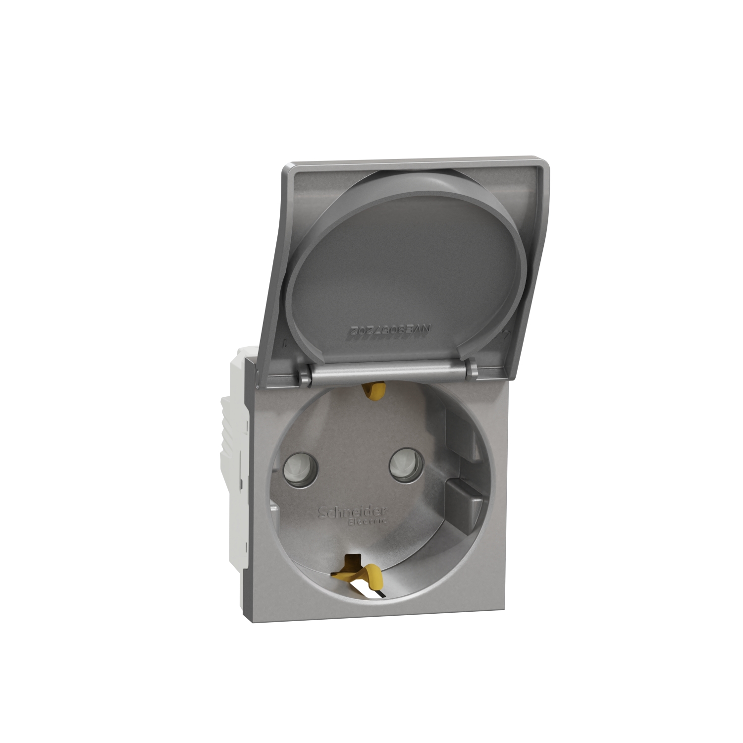 Schneider Electric socket 1-slot 45x45mm 2mod 16A IP21 aluminum Unica, NU303730TA cover photo