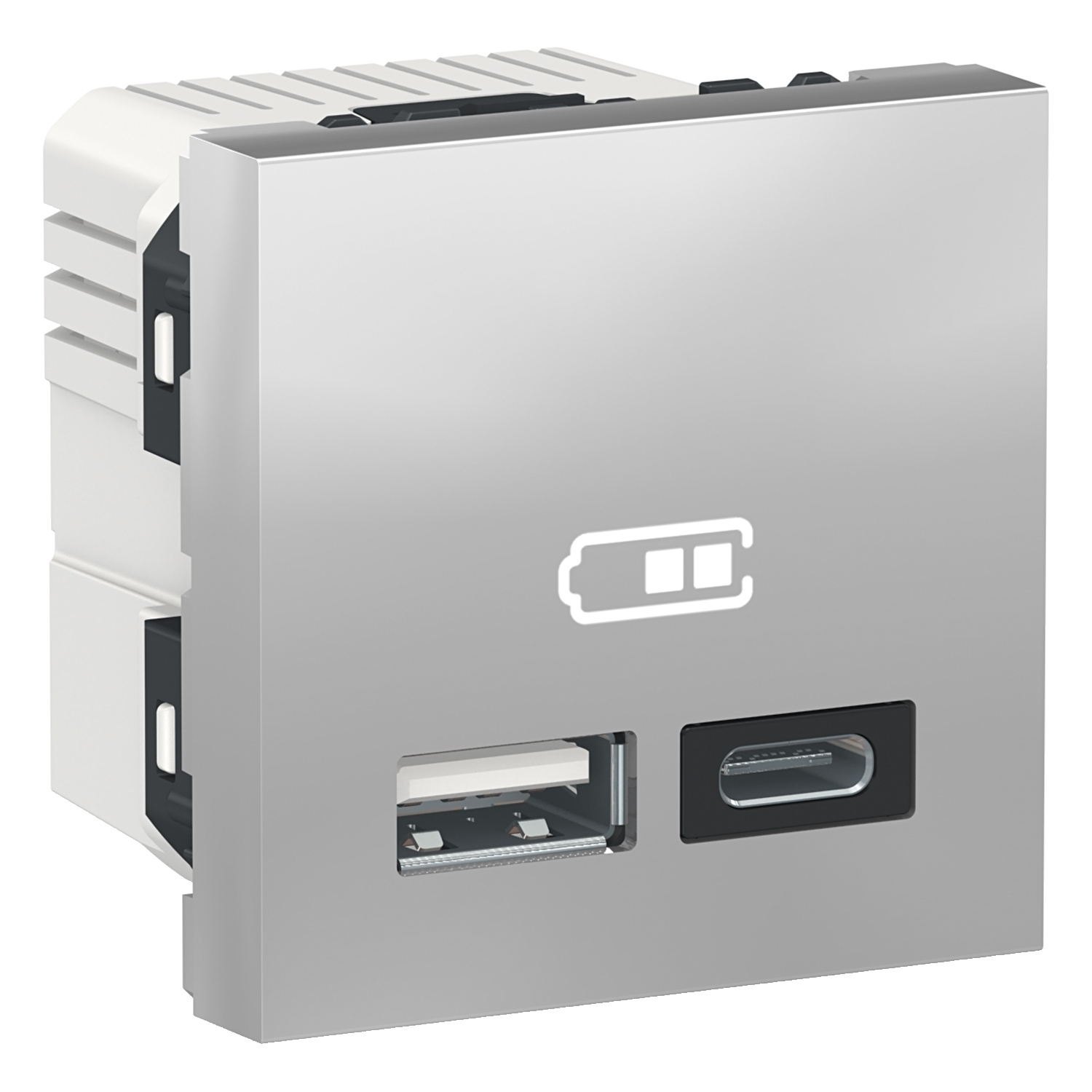 Schneider Electric USB charger 45x45mm 2-slot A+C max 2.4A aluminum Unica System+, NU301830 cover photo
