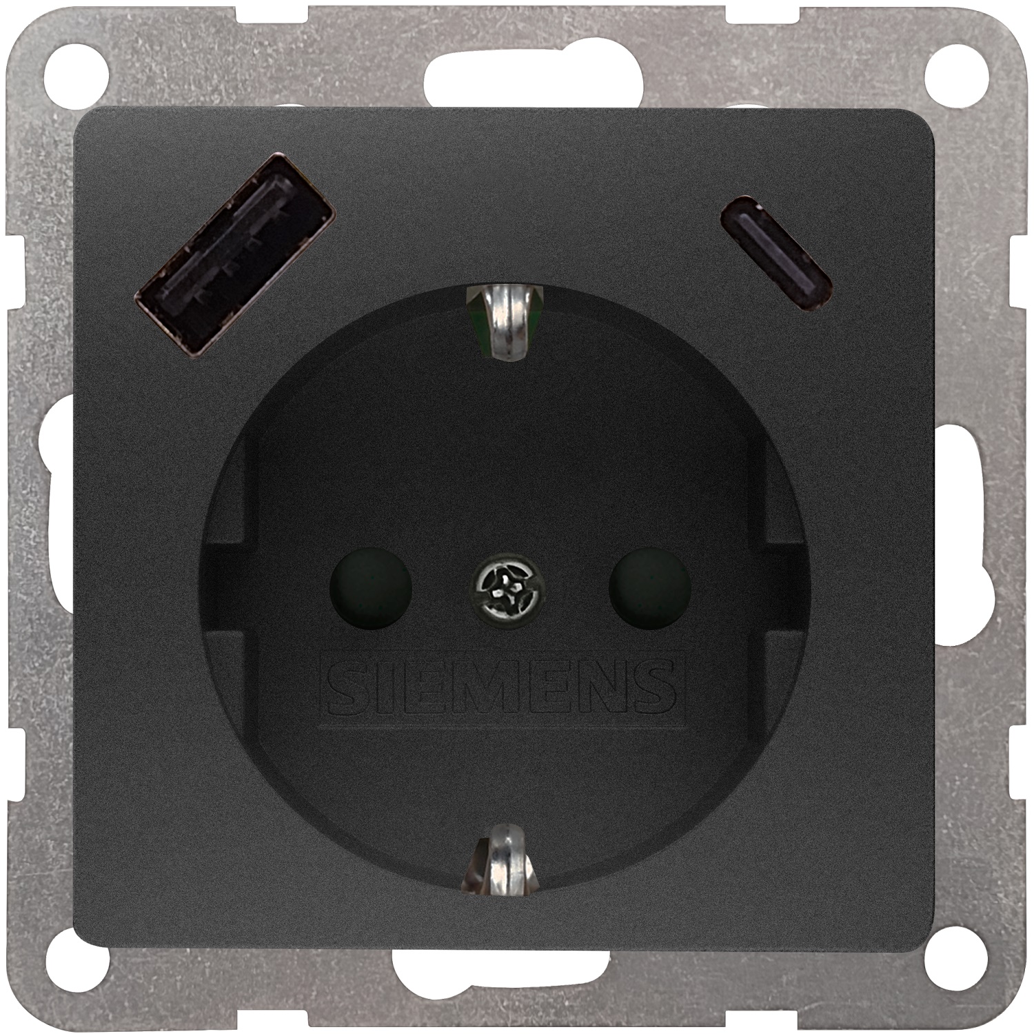 Siemens flush mounted electricity socket grounded USB A+C 18W oglekļa metālisks DELTA I-SYSTEM, 5UB1970-1CM01 cover photo