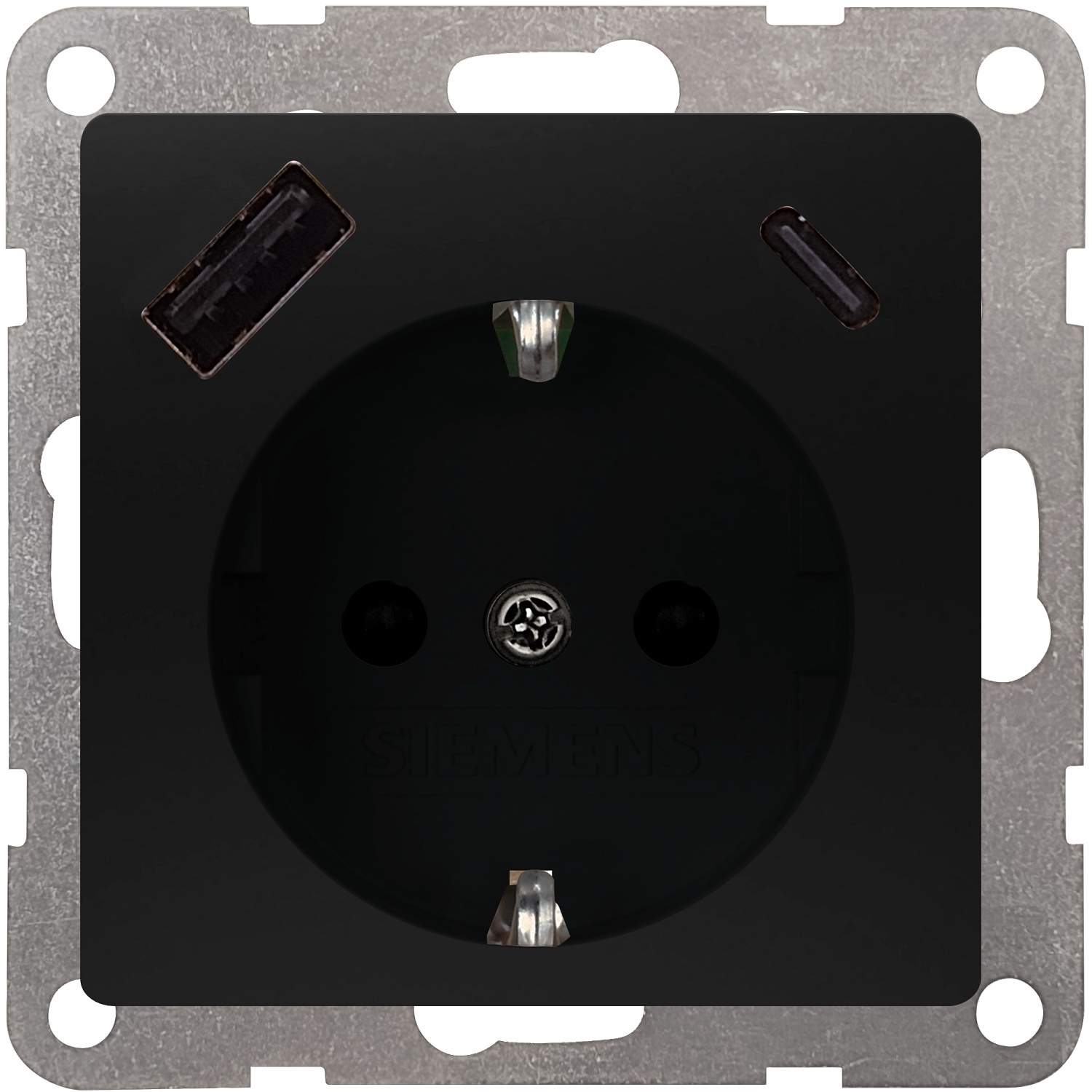 Siemens flush mounted electricity socket grounded USB A+C18W ogļu black mat. DELTA I-SYSTEM, 5UB1970-1SB01 cover photo