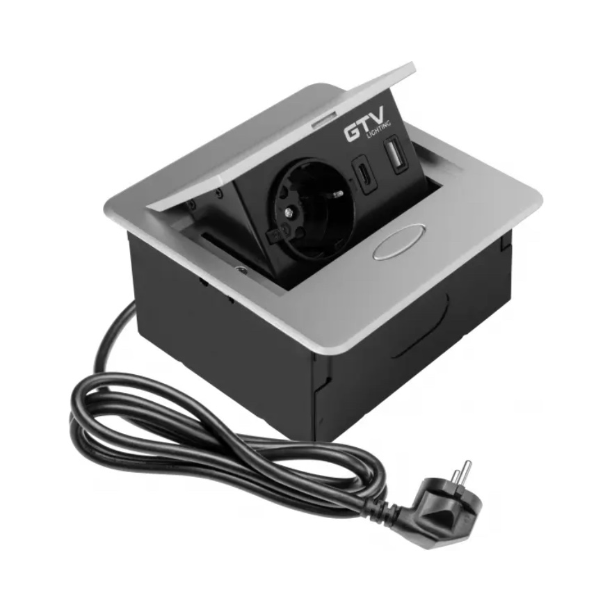 GTV built-in socket 1-slot USB A+C wire 1.5m alum AVARO, AE-PB1SAVA-53N cover photo