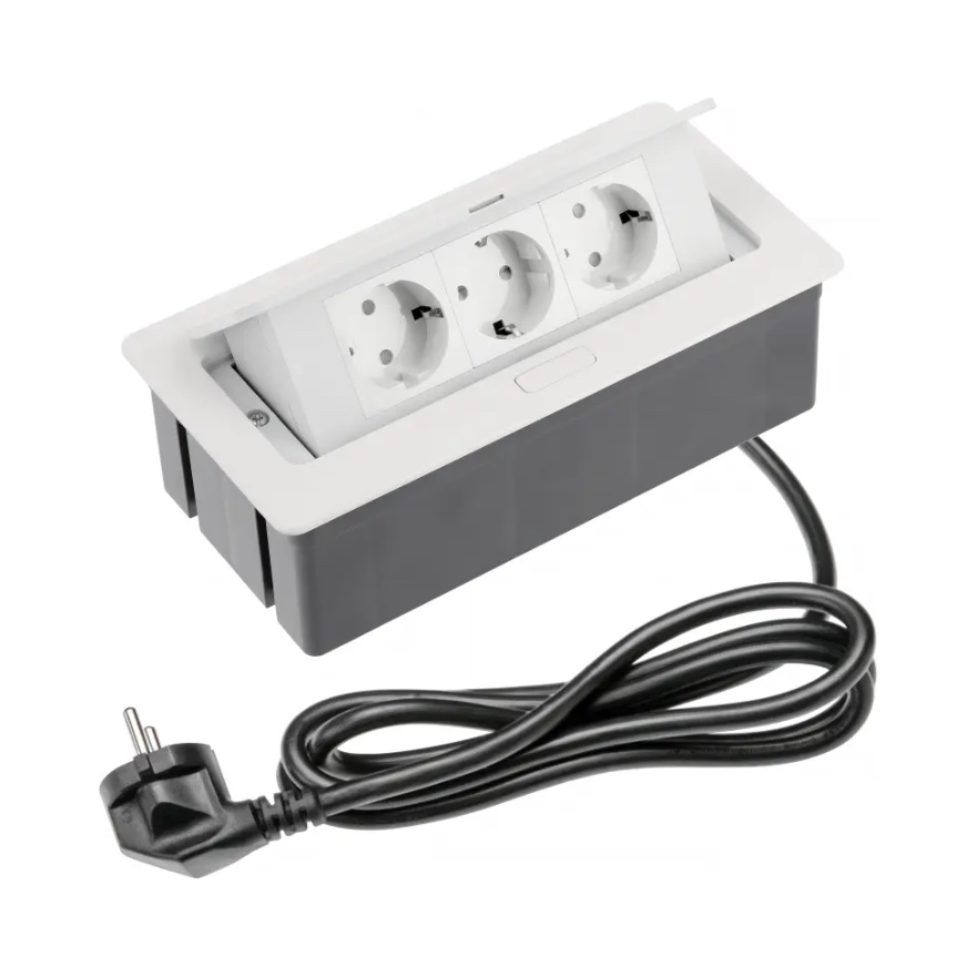 GTV built-in socket block 3-slot wire 1.5m white SOFT, AE-PBSC3GS-10N cover photo