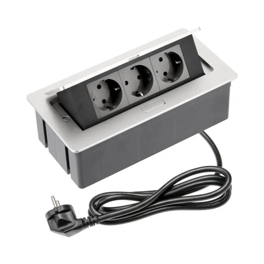 GTV built-in socket block 3-slot wire 1.5m alum SOFT, AE-PBSC3GS-53N cover photo