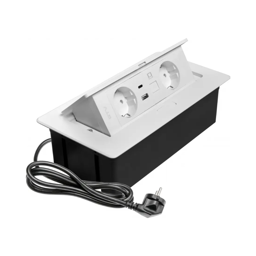 GTV built-in socket block 2-slot USB A+C RJ45 wire 1.5m white MULTISOFT, AE-PBSUR2GS-10 cover photo