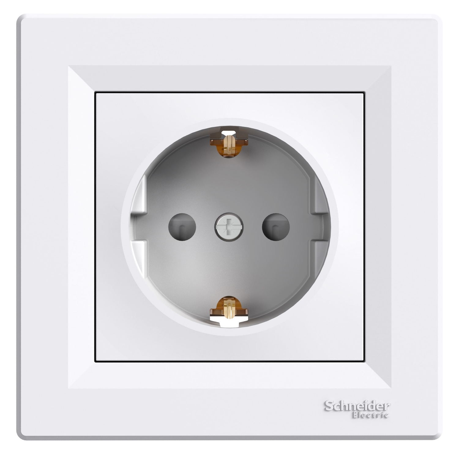 Schneider Electric flush-mounted 1-slot electricity socket Asfora, with frame, grounded, child protection, white, EPH2900221 cover photo