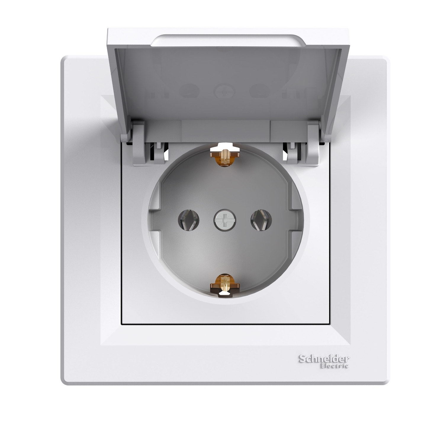 Schneider Electric flush-mounted 1-slot electricity socket mechanism Asfora, grounded, with cover, white, IP20, EPH3100121 cover photo
