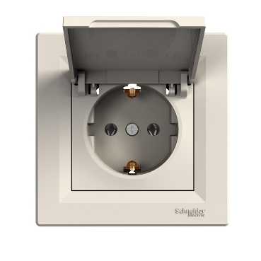 Schneider Electric flush-mounted 1-slot electricity socket mechanism Asfora, grounded, with cover, beige, IP20, EPH3100123 cover photo