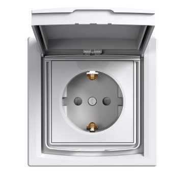 Schneider Electric flush-mounted 1-slot electricity socket Asfora, with frame, child protection, white, IP44, EPH3100321 cover photo