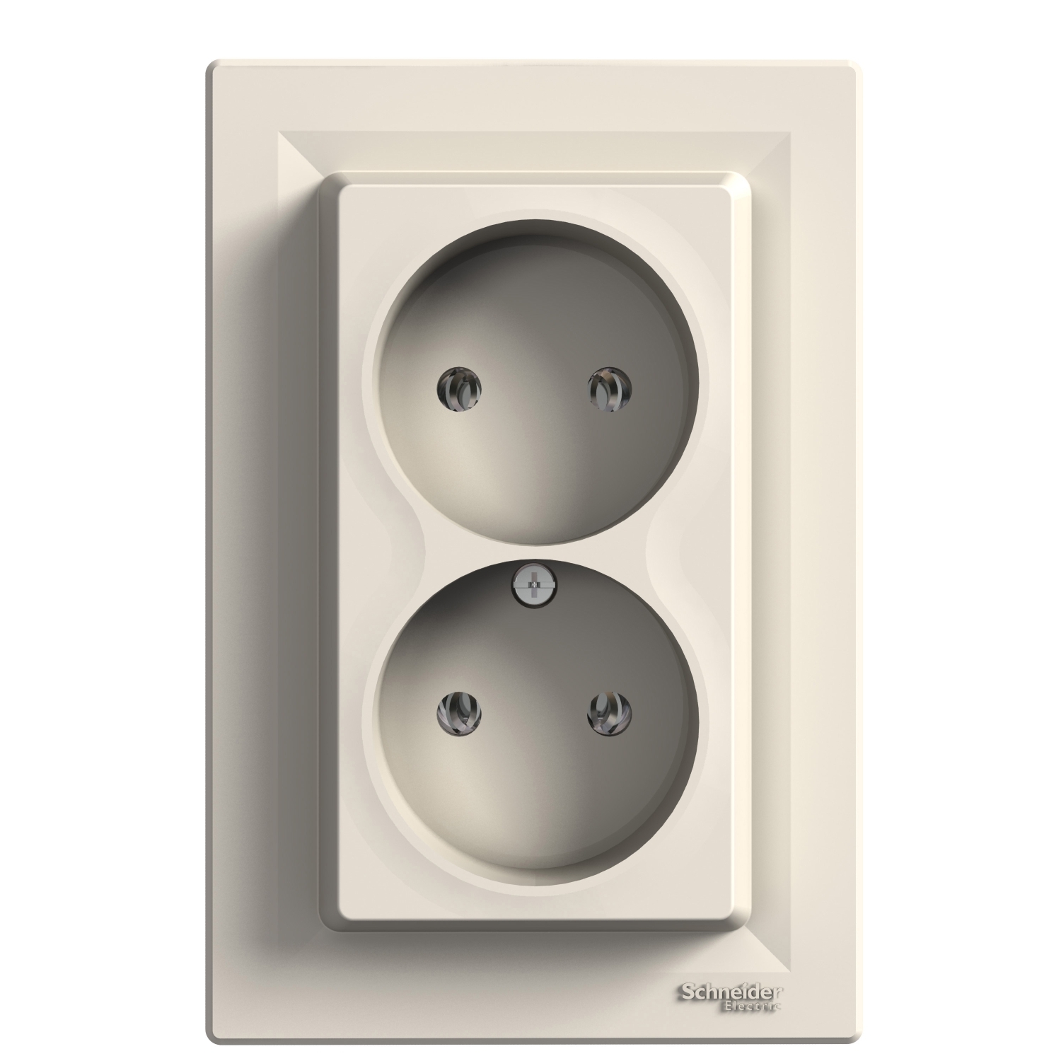 Schneider Electric flush-mounted double 2-slot electricity socket Asfora, with frame, beige, IP20, EPH9700123 cover photo