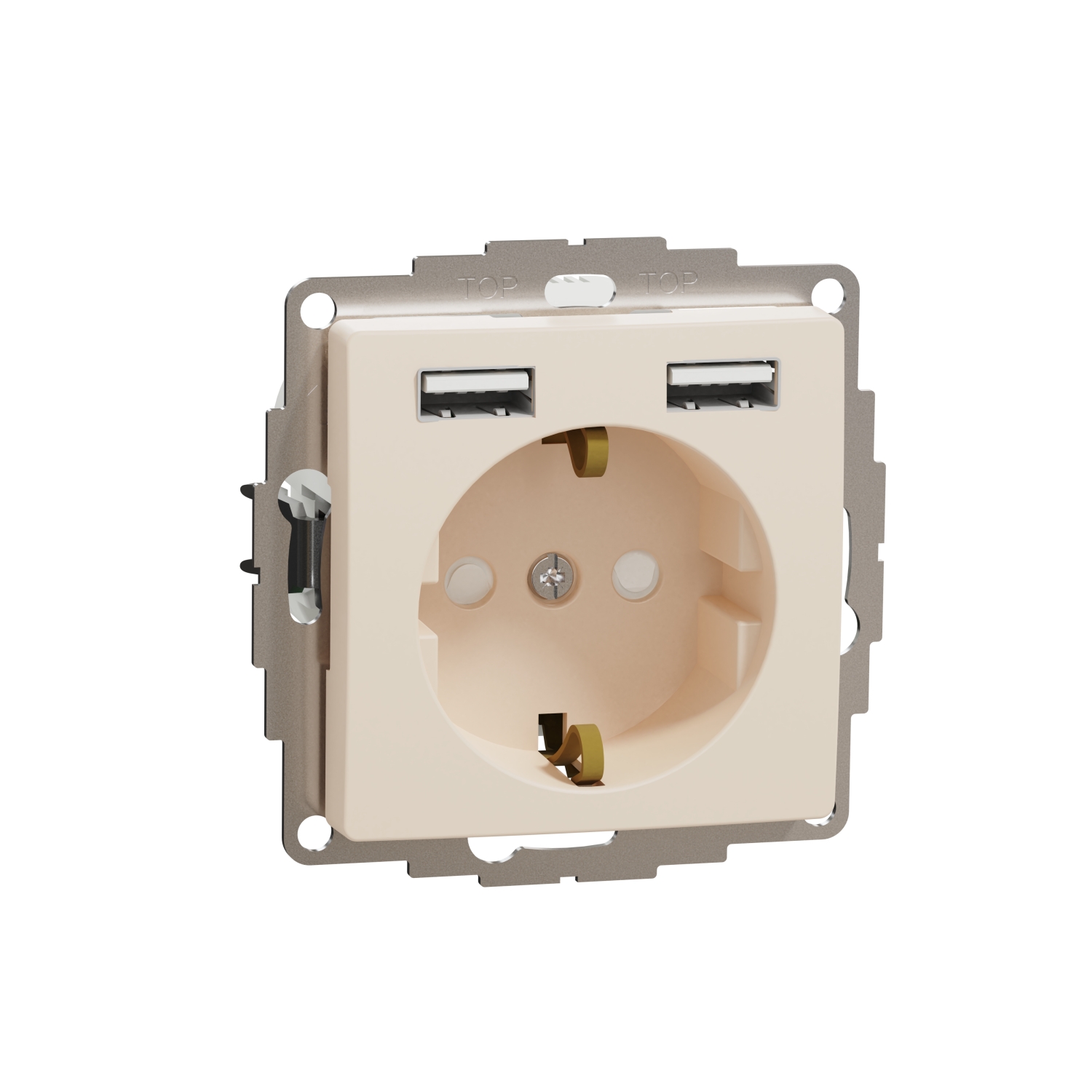 Schneider Electric flush-mounted 1-slot electricity socket mechanism Sedna Design, grounded, with 2x USB, beige, SDD112052 cover photo