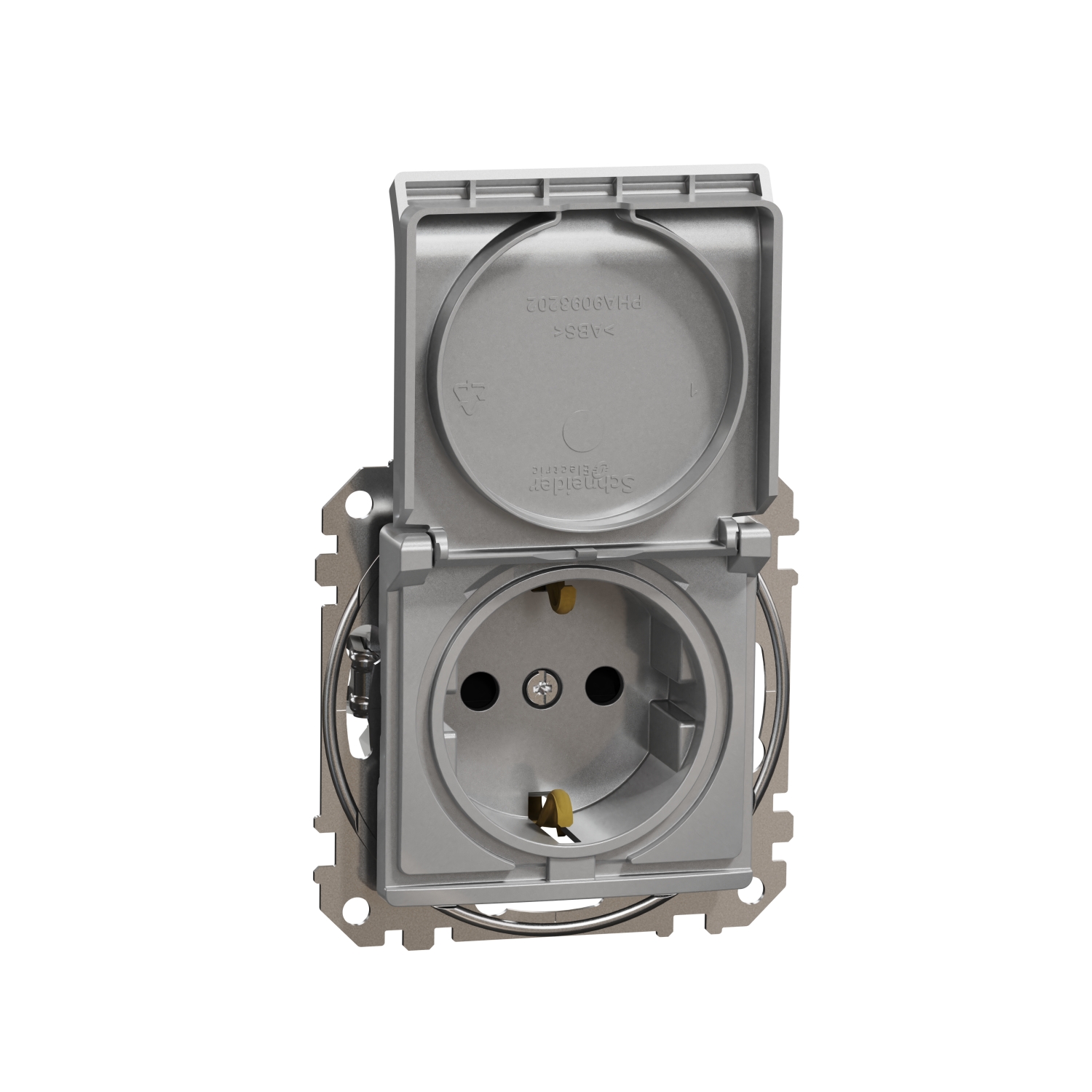 Schneider Electric flush-mounted 1-slot electricity socket mechanism Sedna Design, grounded, with cover, aluminum, IP20, SDD113023 cover photo