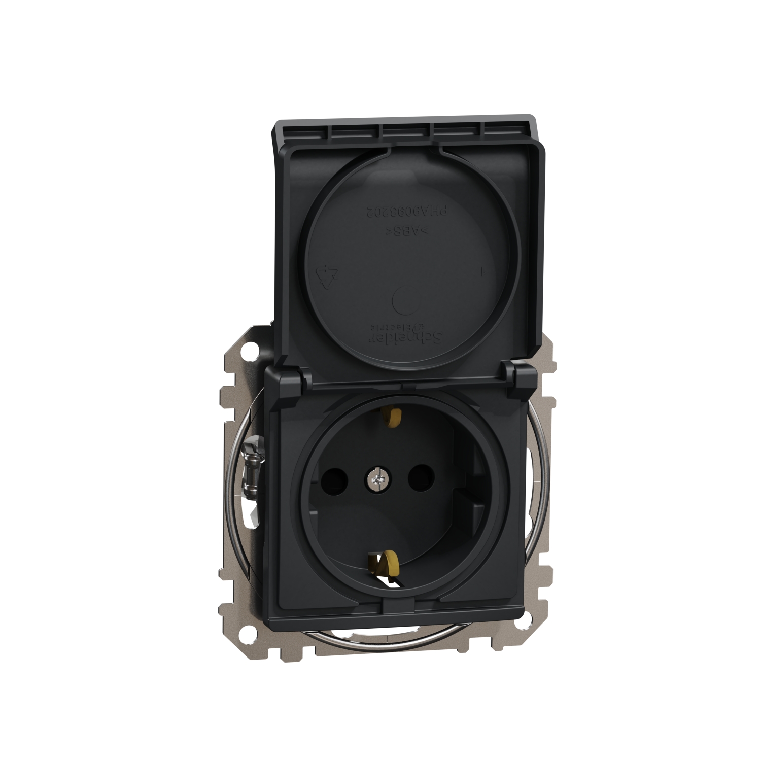 Schneider Electric flush-mounted 1-slot electricity socket mechanism Sedna Design, grounded, with cover, anthracite, IP20, SDD114023 cover photo