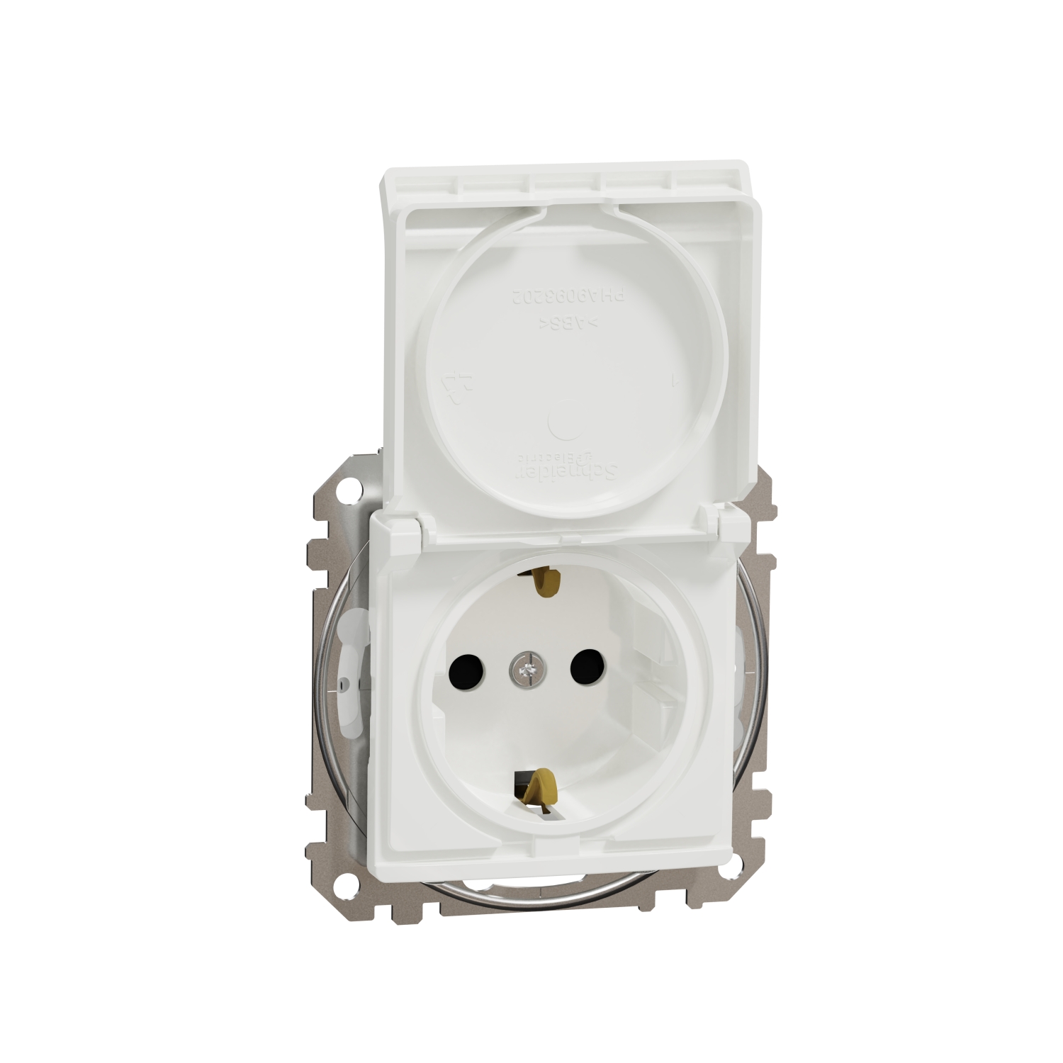 Schneider Electric flush-mounted 1-slot electricity socket mechanism Sedna Design, grounded, with cover, white, IP44, SDD211024 cover photo