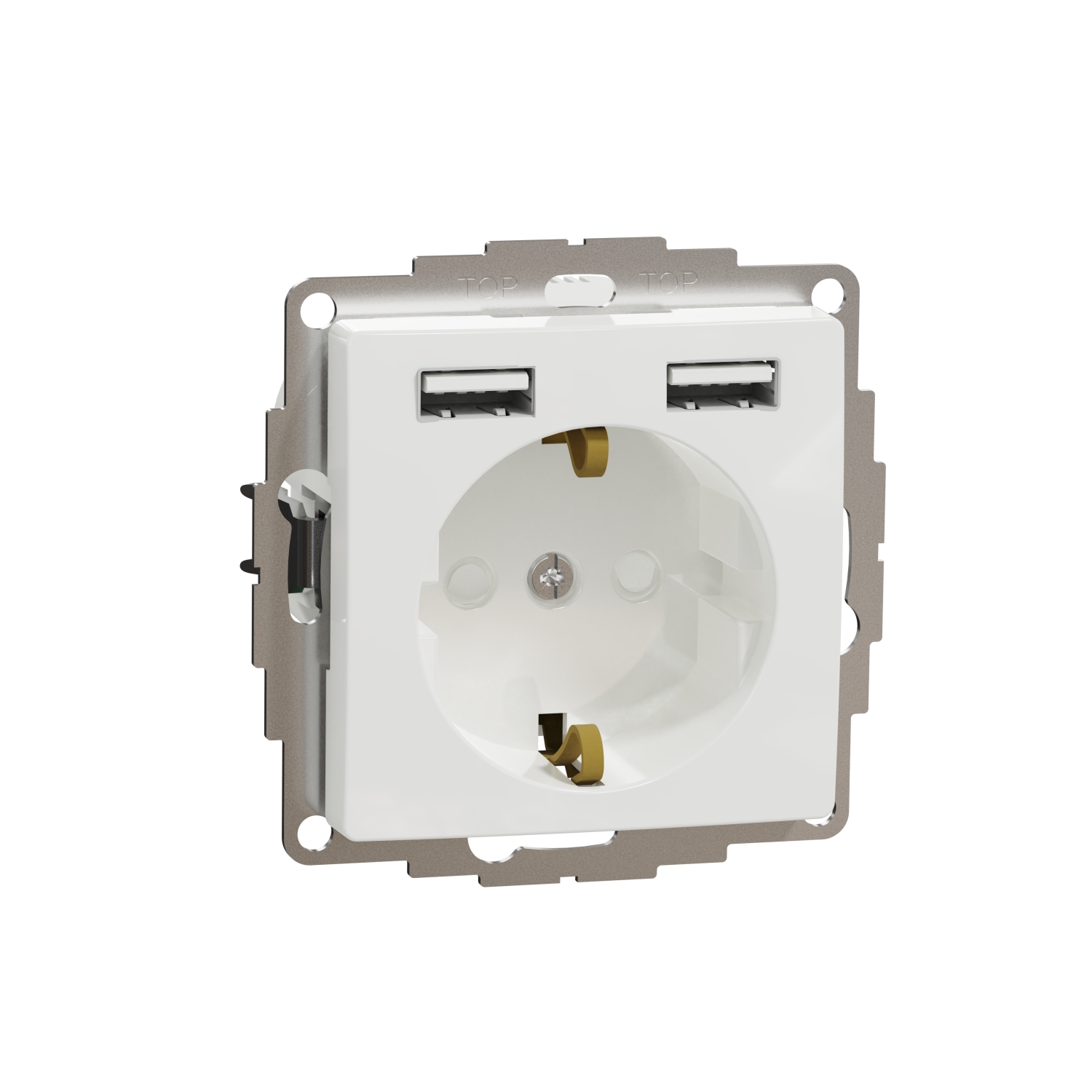 Schneider Electric flush-mounted 1-slot electricity socket mechanism Sedna Design, grounded, with 2x USB, white, SDD111052 cover photo