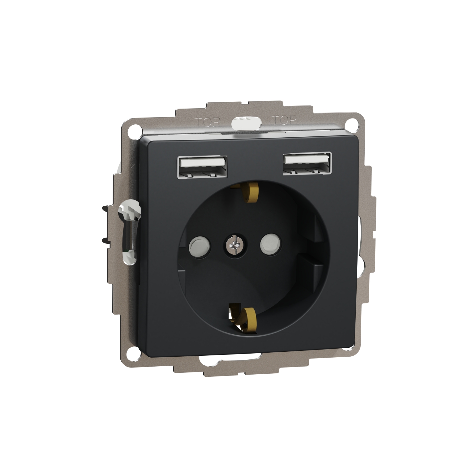 Schneider Electric flush-mounted 1-slot electricity socket mechanism Sedna Design, grounded, with 2x USB, anthracite, SDD114052 cover photo