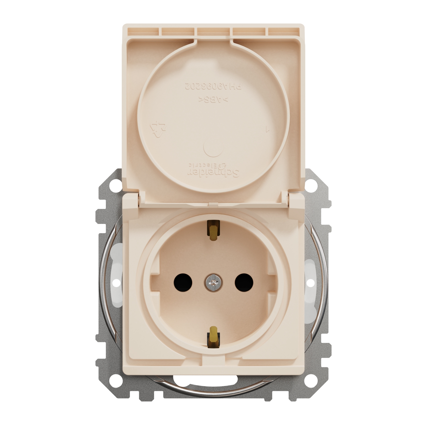 Schneider Electric flush-mounted 1-slot electricity socket mechanism Sedna Design, grounded, with cover, beige, IP44, SDD212024 cover photo