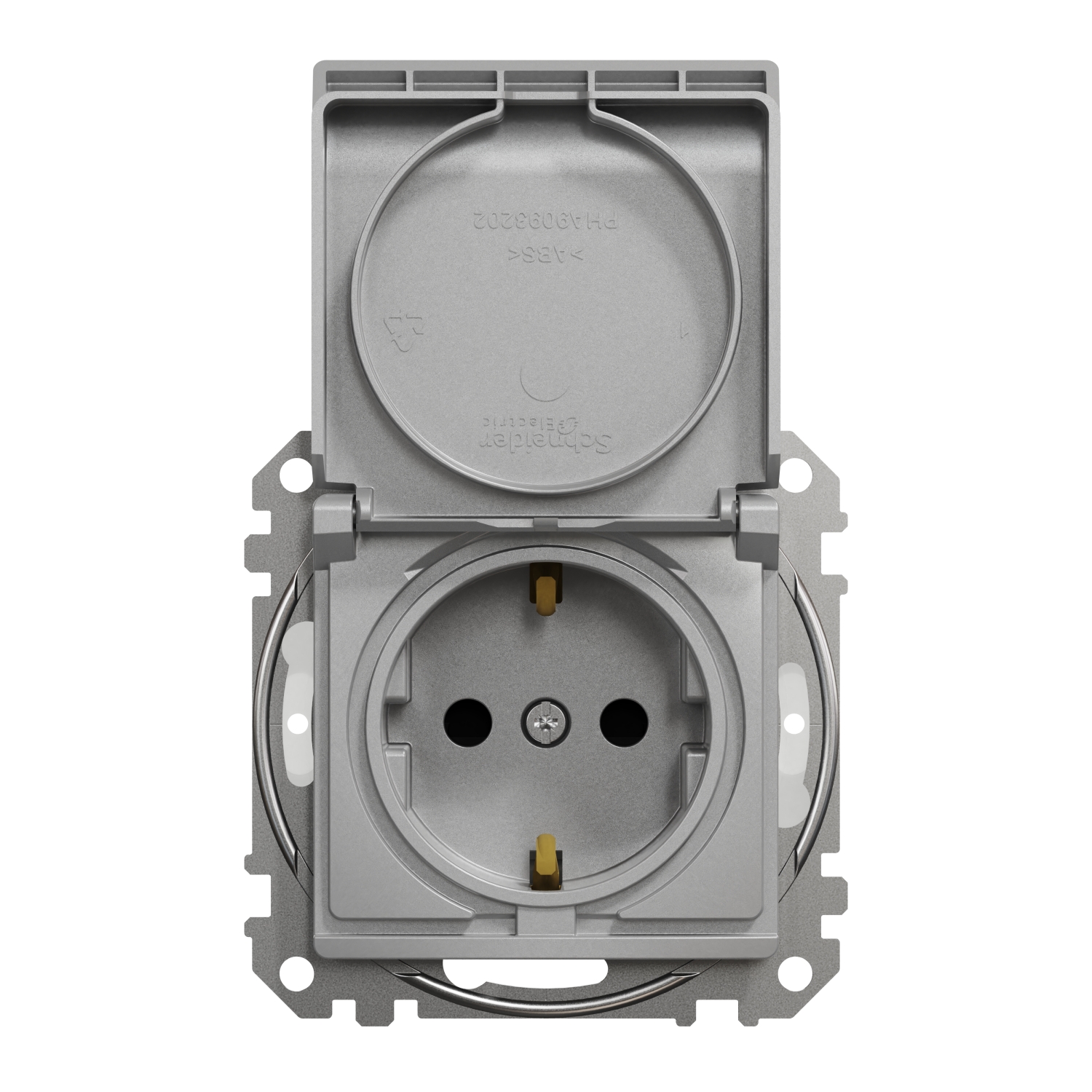 Schneider Electric flush-mounted 1-slot electricity socket mechanism Sedna Design, grounded, with cover, aluminum, IP44, SDD213024 cover photo