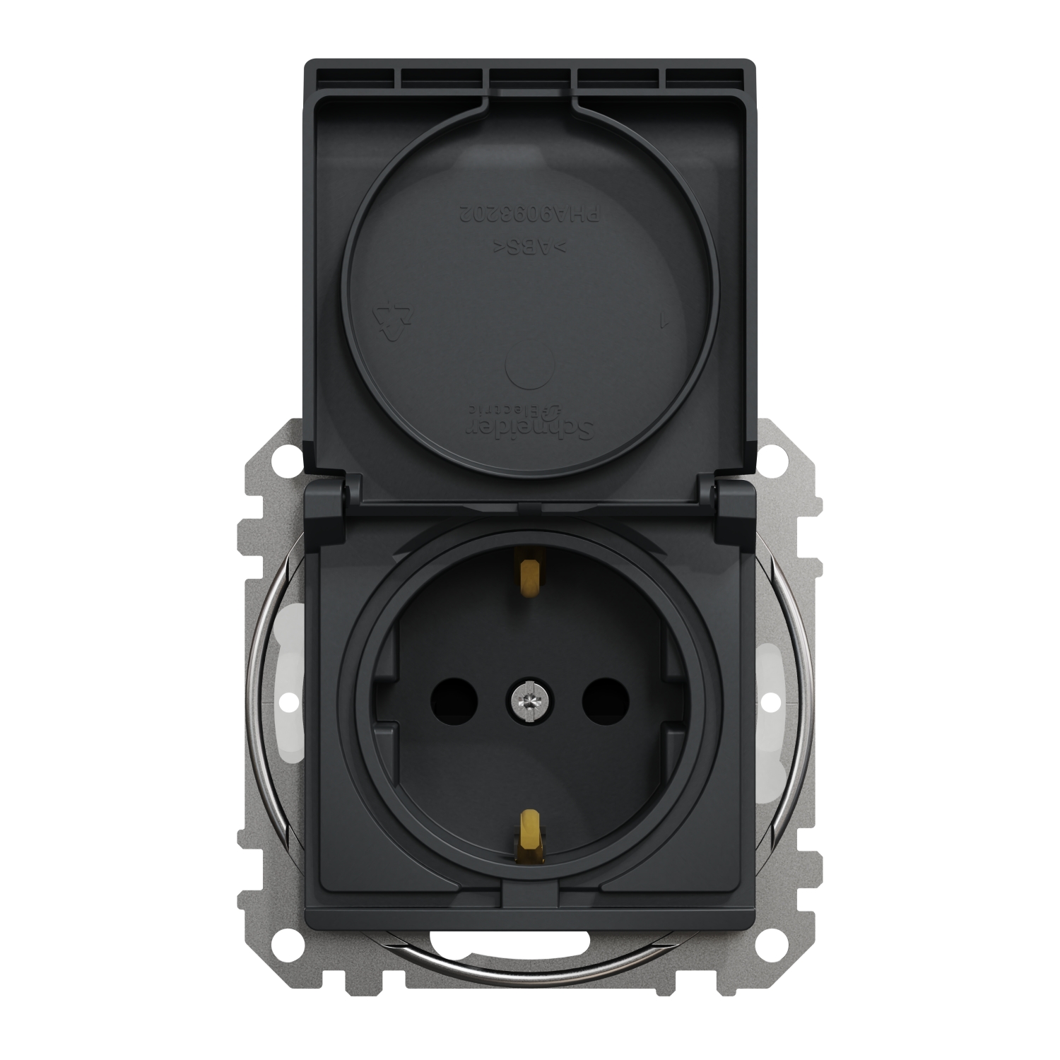 Schneider Electric flush-mounted 1-slot electricity socket mechanism Sedna Design, grounded, with cover, anthracite, IP44, SDD214024 cover photo