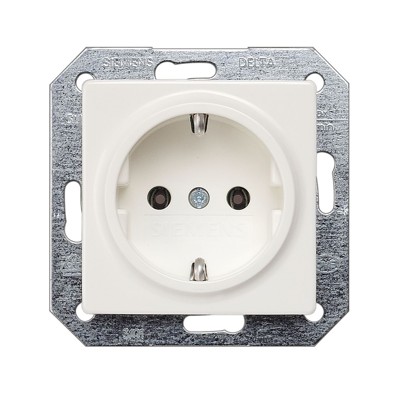 Siemens flush-mounted 1-slot electricity socket mechanism Delta I-System, grounded, white, IP20, 5UB1511 cover photo