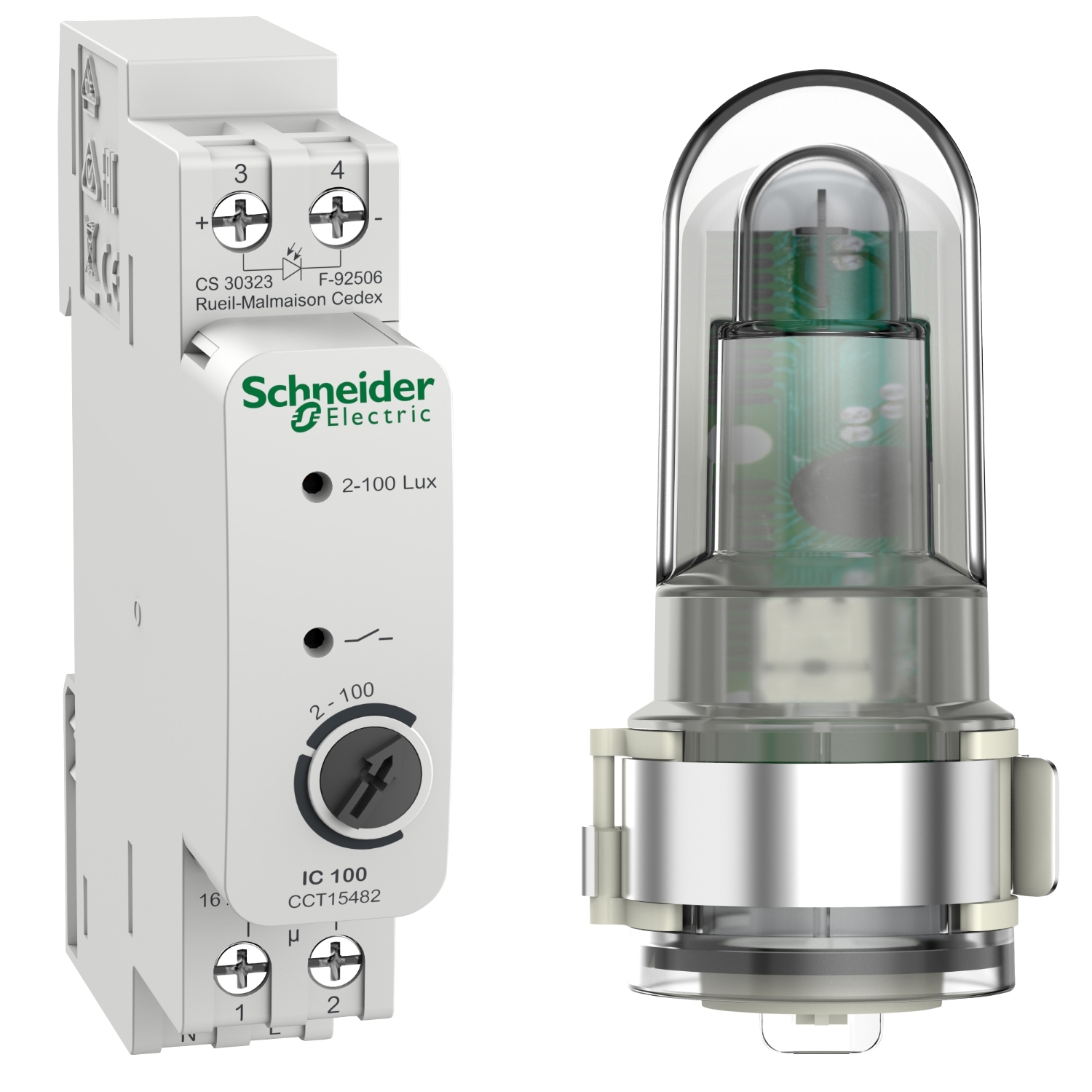 Schneider Electric twilight switch 2..100lux 1NO, with sensor, ACTI9 IC100, CCT15482 cover photo