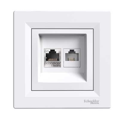 Schneider Electric data/telephone socket 1xRJ45+RJ12 Cat5e UTP flush-mounted white (with frame) Asfora, EPH4900121 cover photo