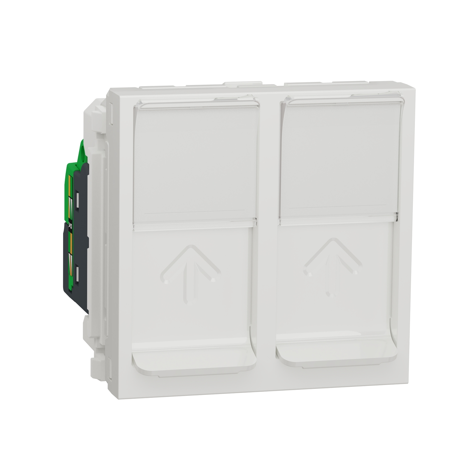 Schneider Electric data socket 2xRJ45 Cat5e UTP 45x45mm channel white LexCom Unica, NU342018 cover photo