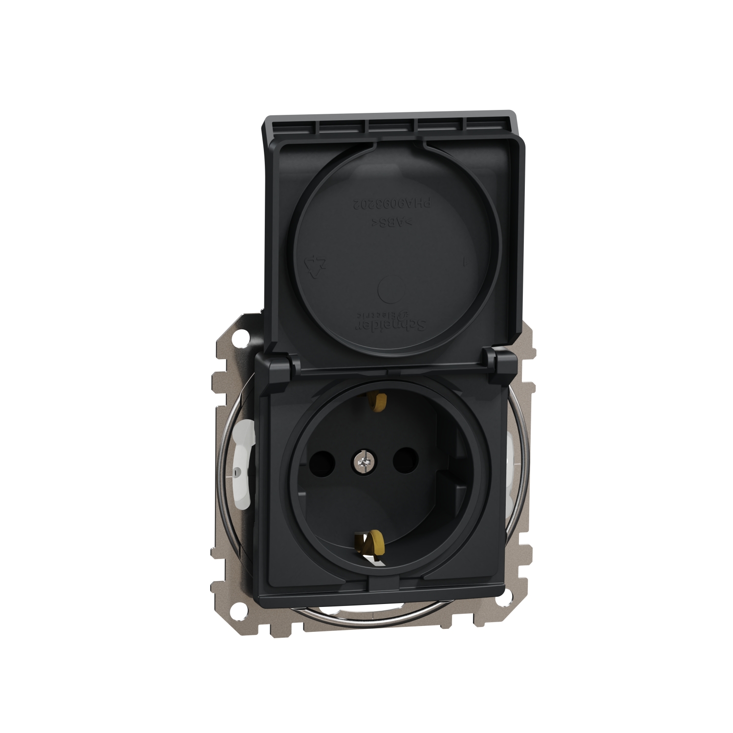 Schneider Electric flush mounted 1-slot electricity socket mechanism, grounded, with cover anthracite IP44 SEDNA Design, SDD214023 cover photo