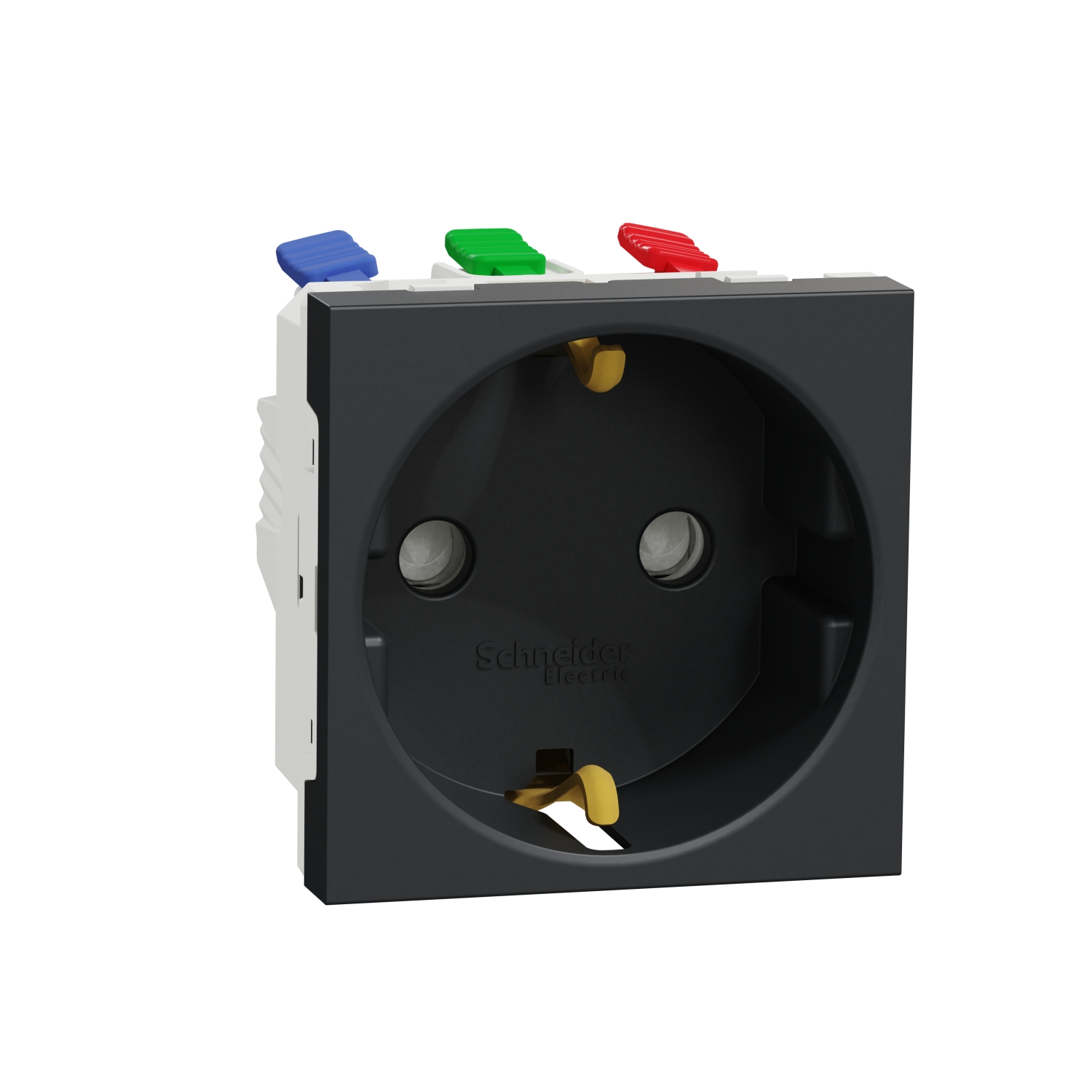 Schneider Electric 1-slot electricity socket, grounded, child protection 45x45mm 2mod IP21 anthracite Unica, NU305754 cover photo