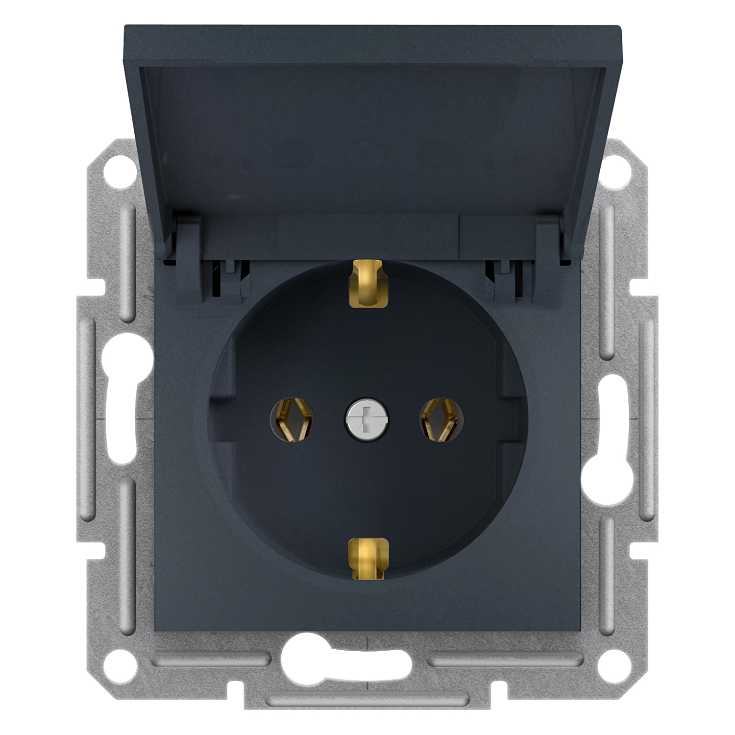 Schneider Electric flush-mounted 1-slot electricity socket mechanism Asfora, grounded, with cover, anthracite IP20, EPH3100171 cover photo
