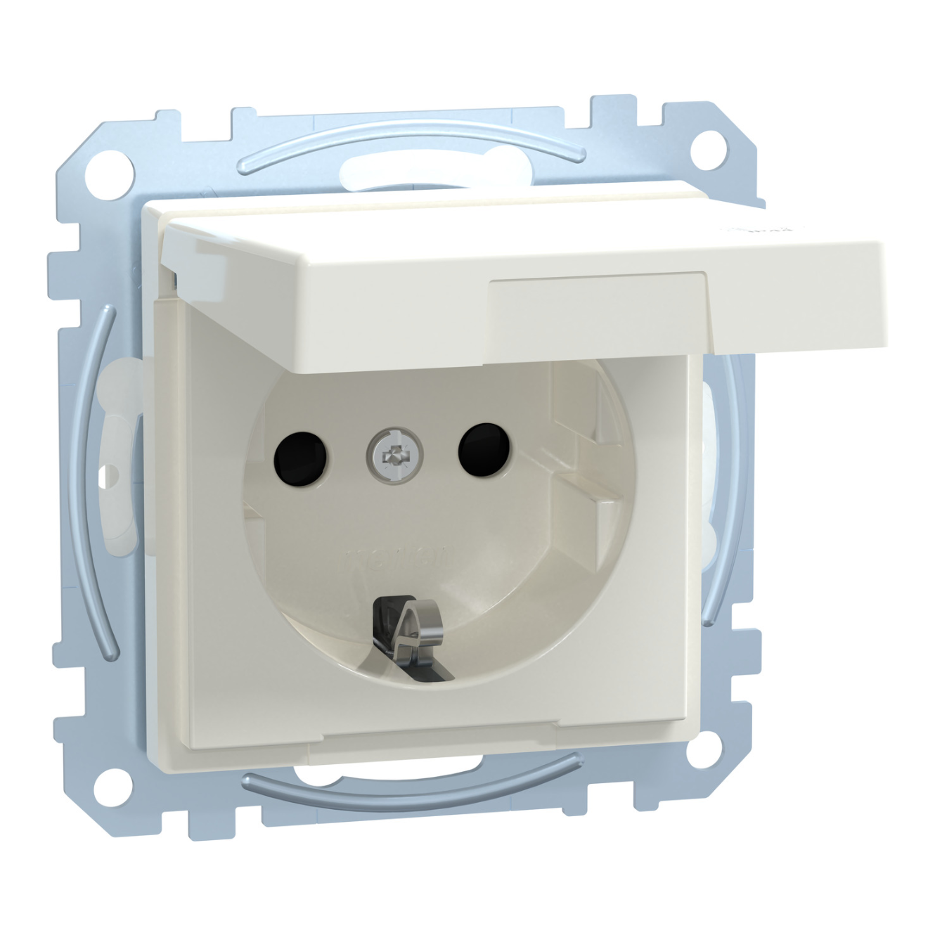 Schneider Electric flush mounted electricity socket mechanism, with cover, grounded, child protection IP44, polar white System M, MEG2314-0319 cover photo