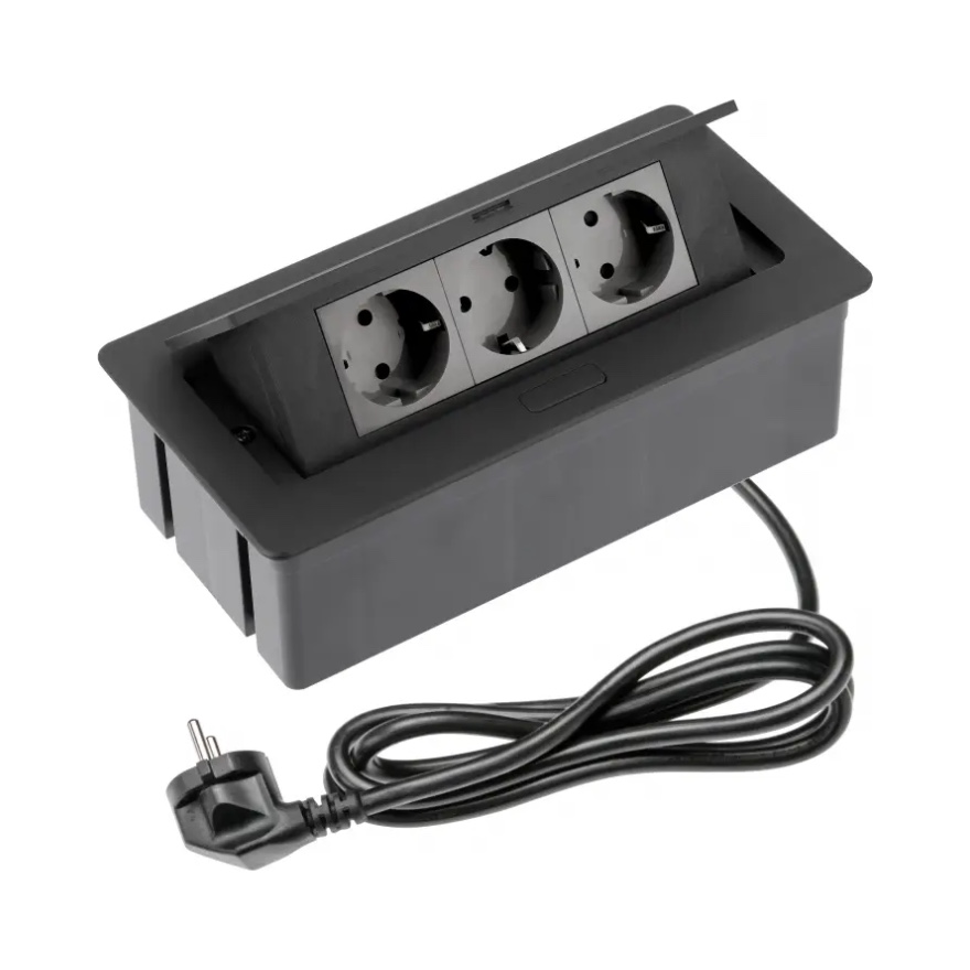 GTV built-in socket block 3-slot wire 1.5m black SOFT, AE-PBSC3GS-20NN cover photo